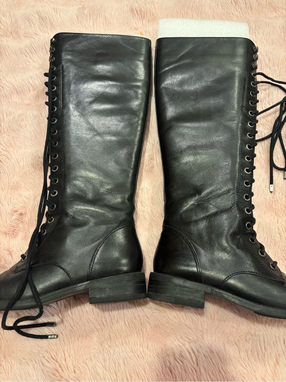 Vince Camuto Black Lace-Up Knee-High Leather Boots